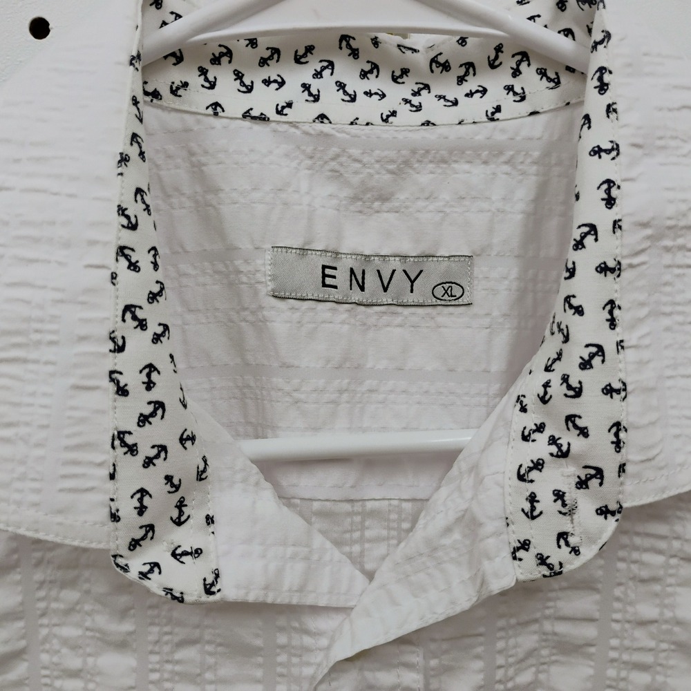 Envy Mens XL White Short Sleeve Button Up Shirt Anchor Print Cruise Casual - Picture 3 of 8